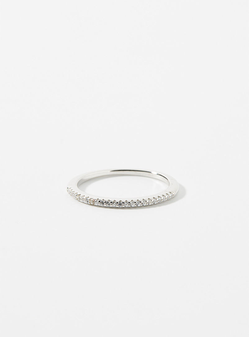 Thin Crystal Silver Ring