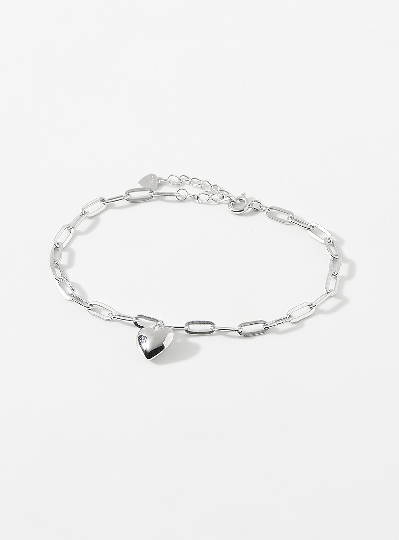 Heart paperclip silver bracelet product image (primary)