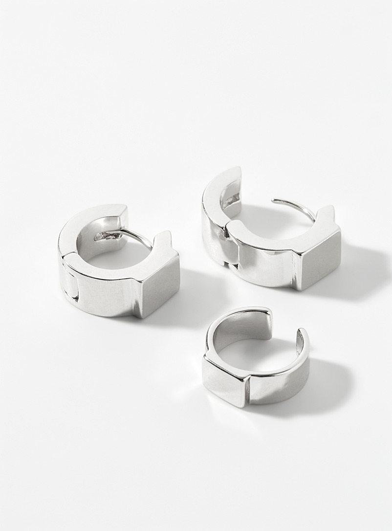 Pilgrim Silver Minimalist square earrings 3-piece set for women