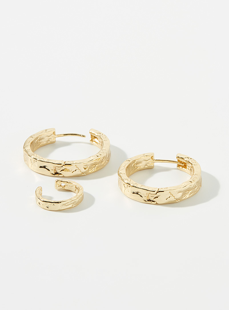 Pilgrim Assorted Hammered golden earrings 3-piece set for women