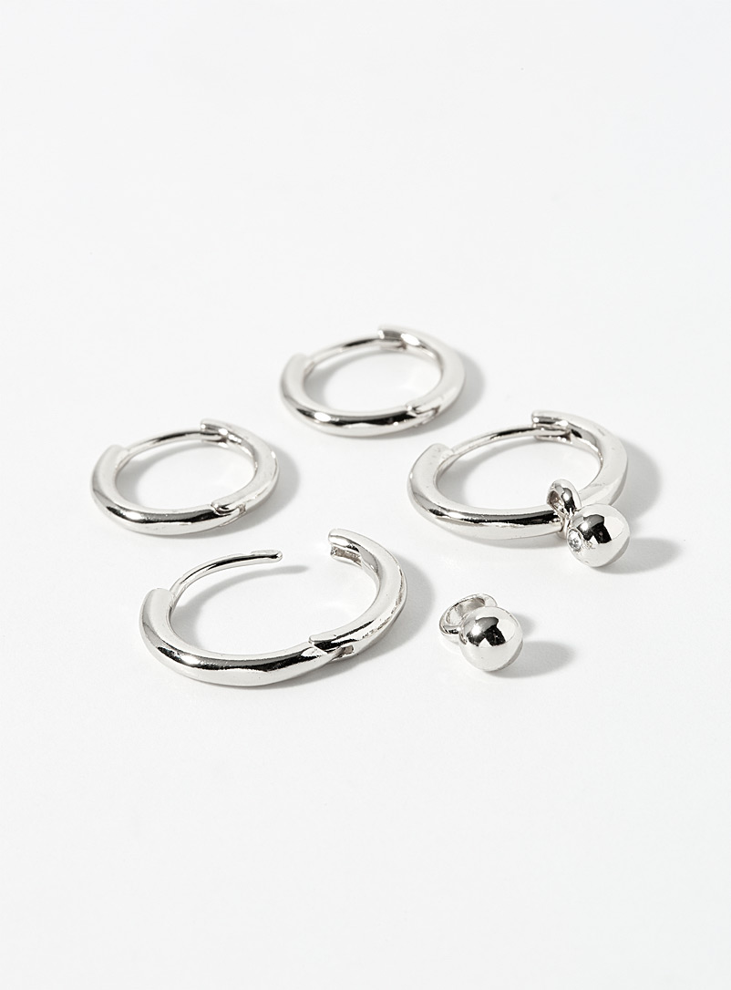 Pilgrim: Les anneaux minimalistes petites billes Ensemble de 2 paires Argent pour femme