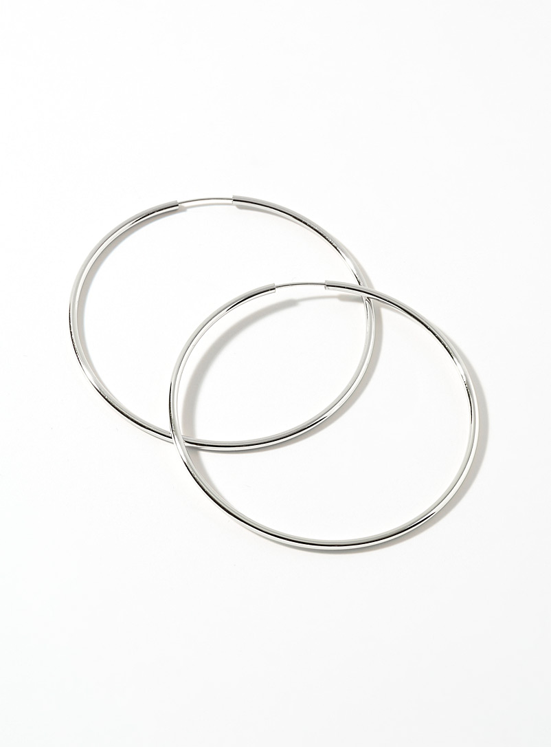 Pilgrim Silver Large minimalist hoops for women