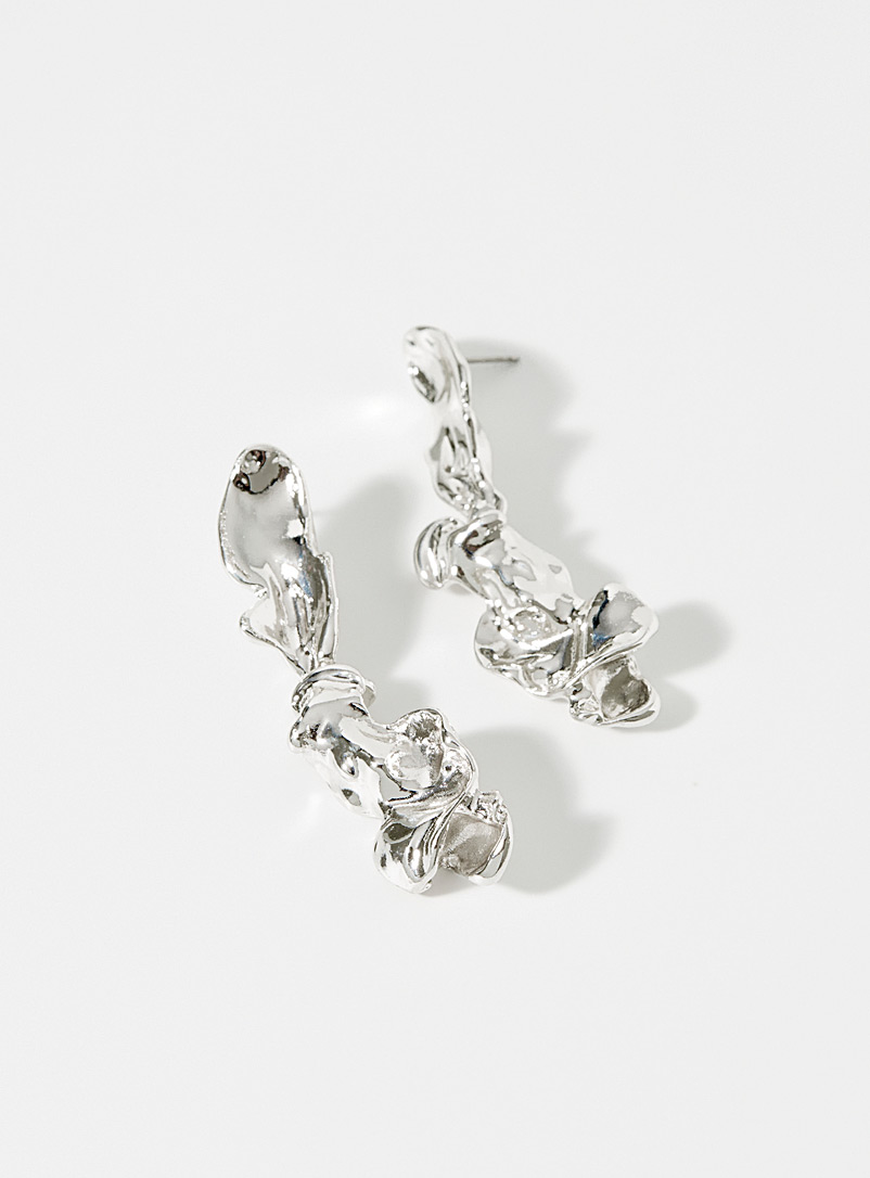 Pilgrim Silver Long hammered earrings for women