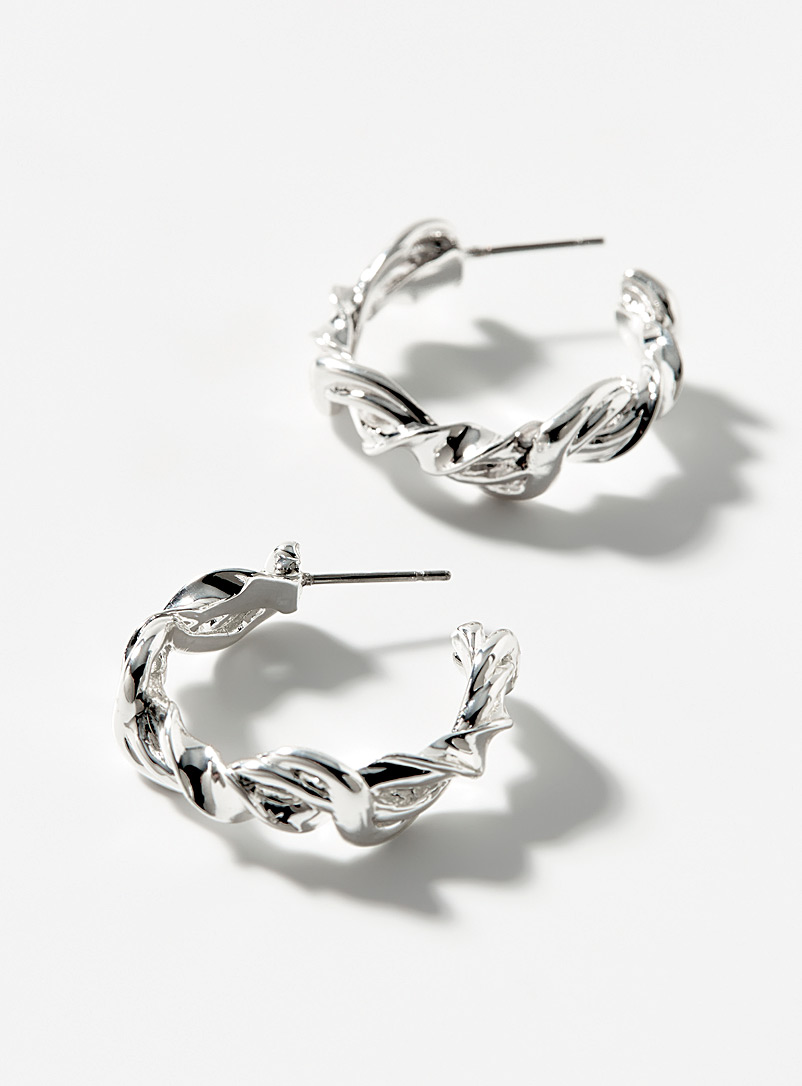Pilgrim Silver Twisted sculptural hoops for women