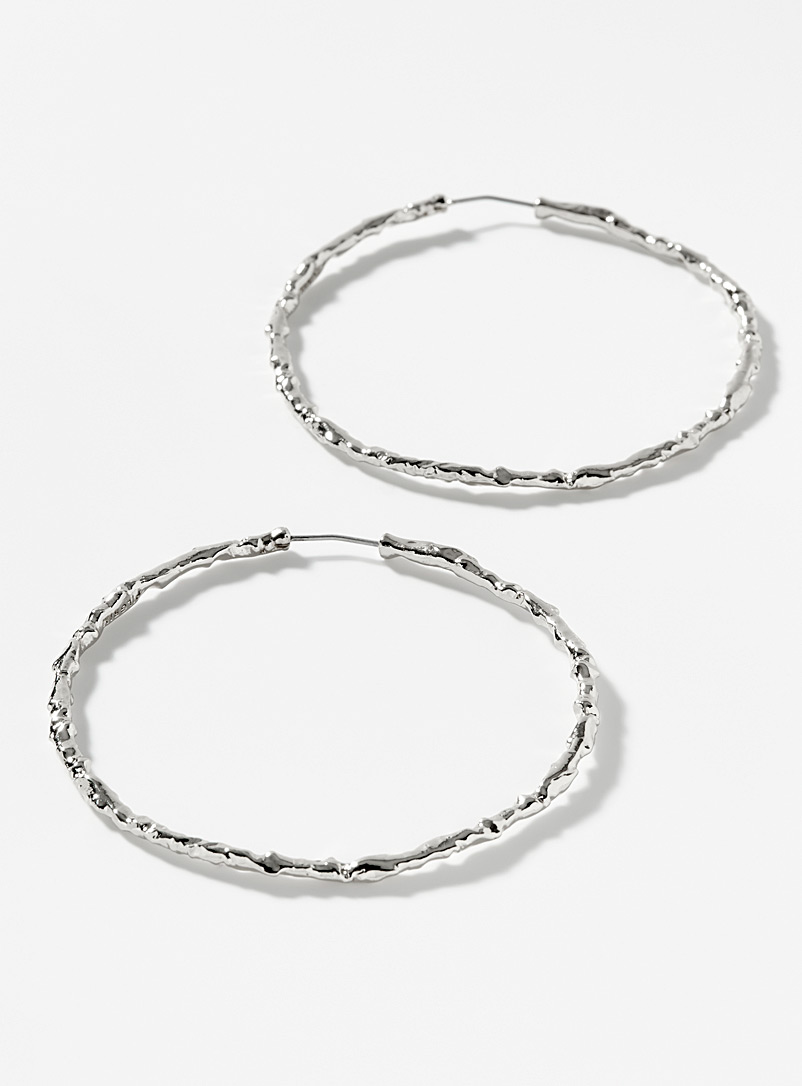 Pilgrim Silver Oversized hammered hoops for women