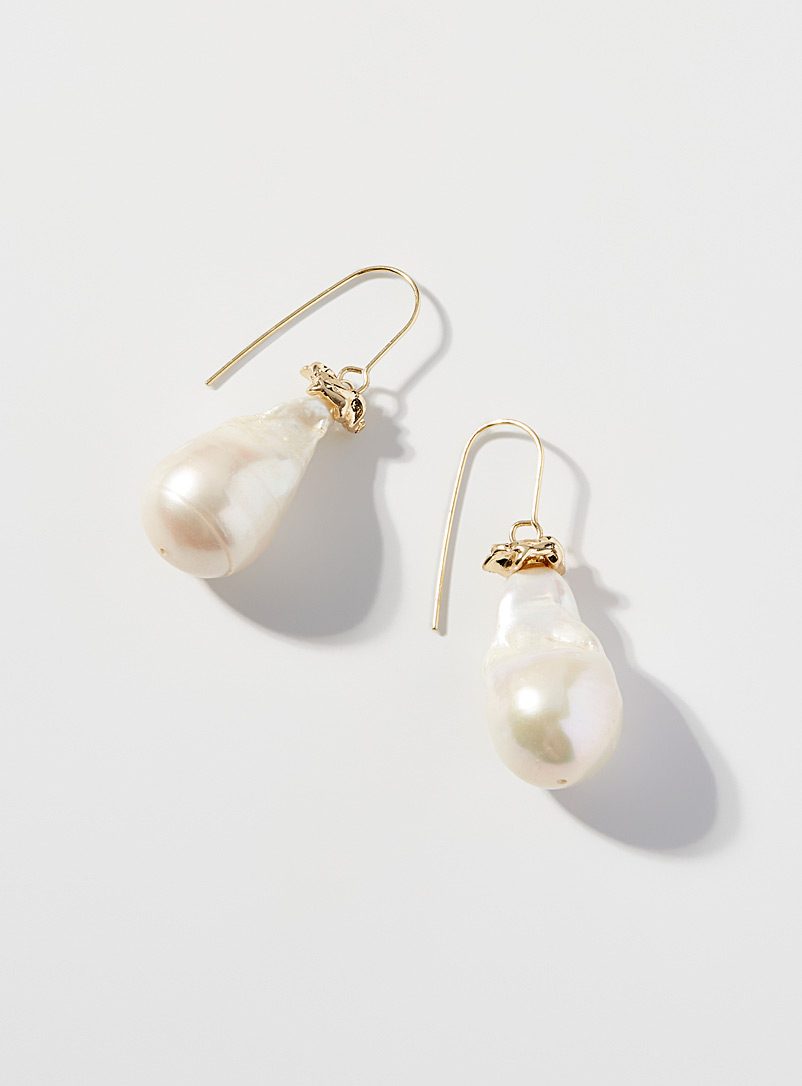 Pilgrim Patterned Yellow XL pearl earrings for women
