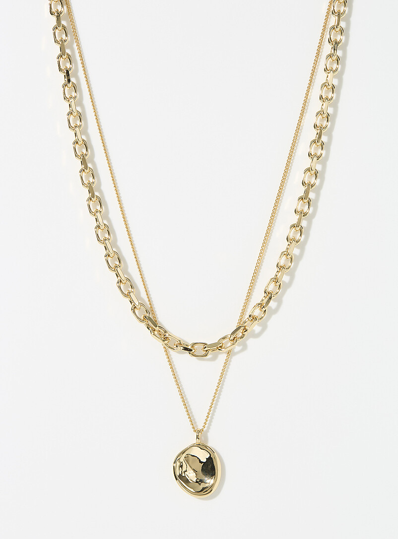 Pilgrim Golden Yellow 2-in-1 chain and irregular pendant necklace for men