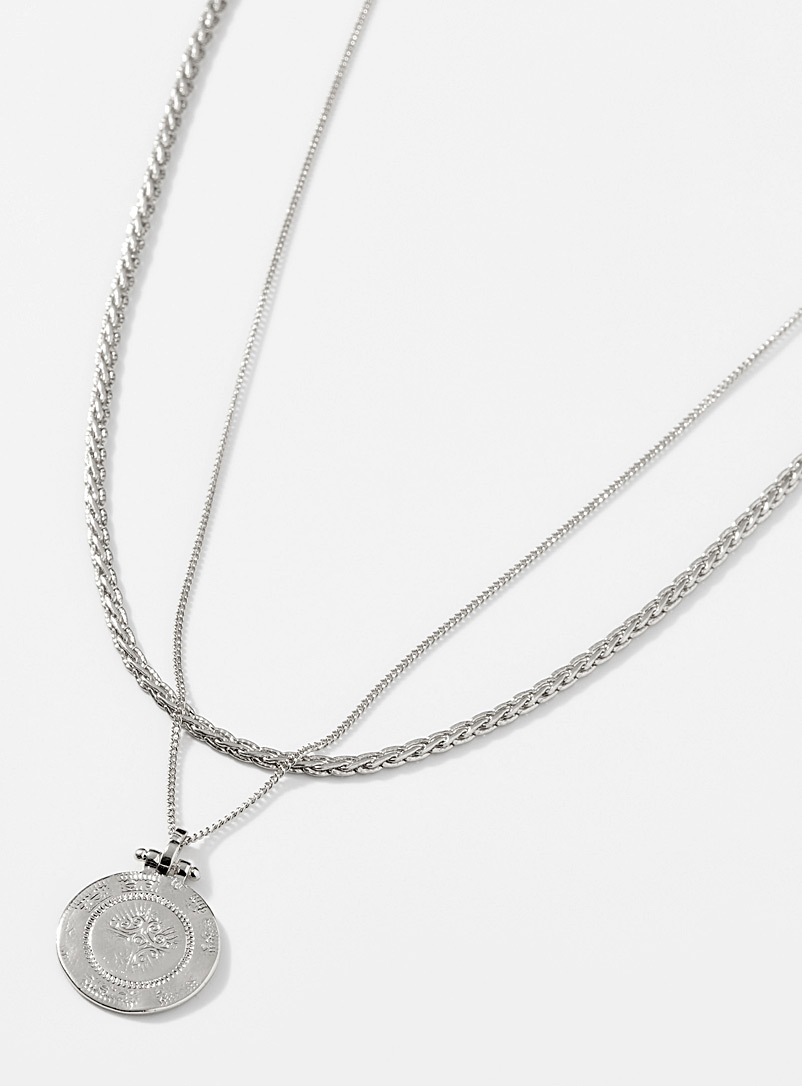 Pilgrim Patterned Grey Antique pendant necklaces Set of 2 for women