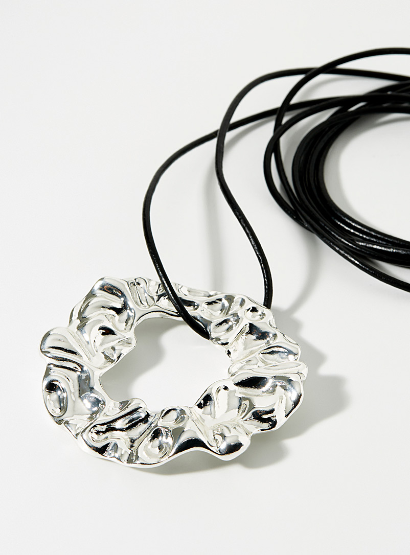 Pilgrim Black Hammered pendant cord necklace for women