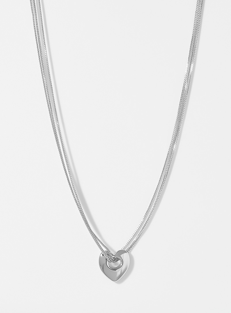 Pilgrim Silver Sparkling double-heart necklace for women
