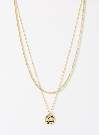 Hammered medallion chains Set of 2