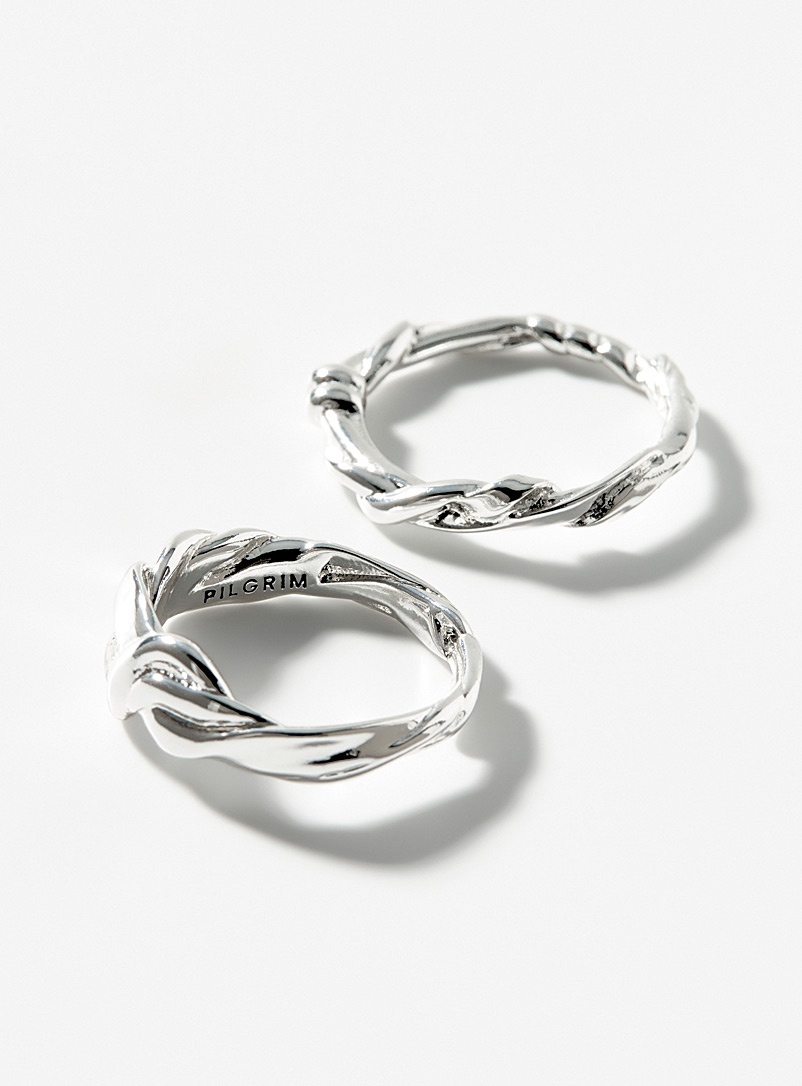 Pilgrim Silver Twisted adjustable rings Set of 2 for women