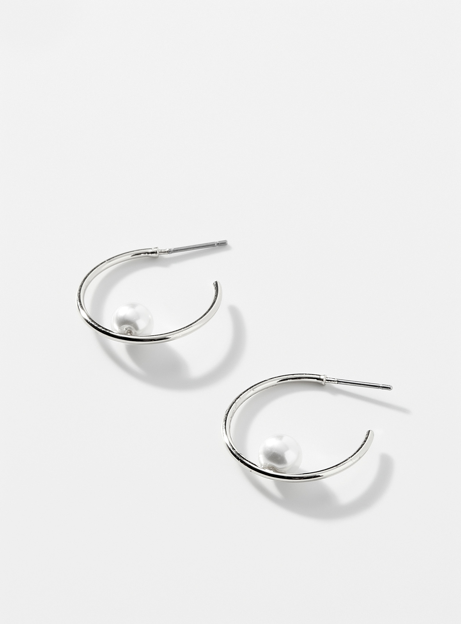 Pilgrim Pearly Open Hoop Earrings In Silver