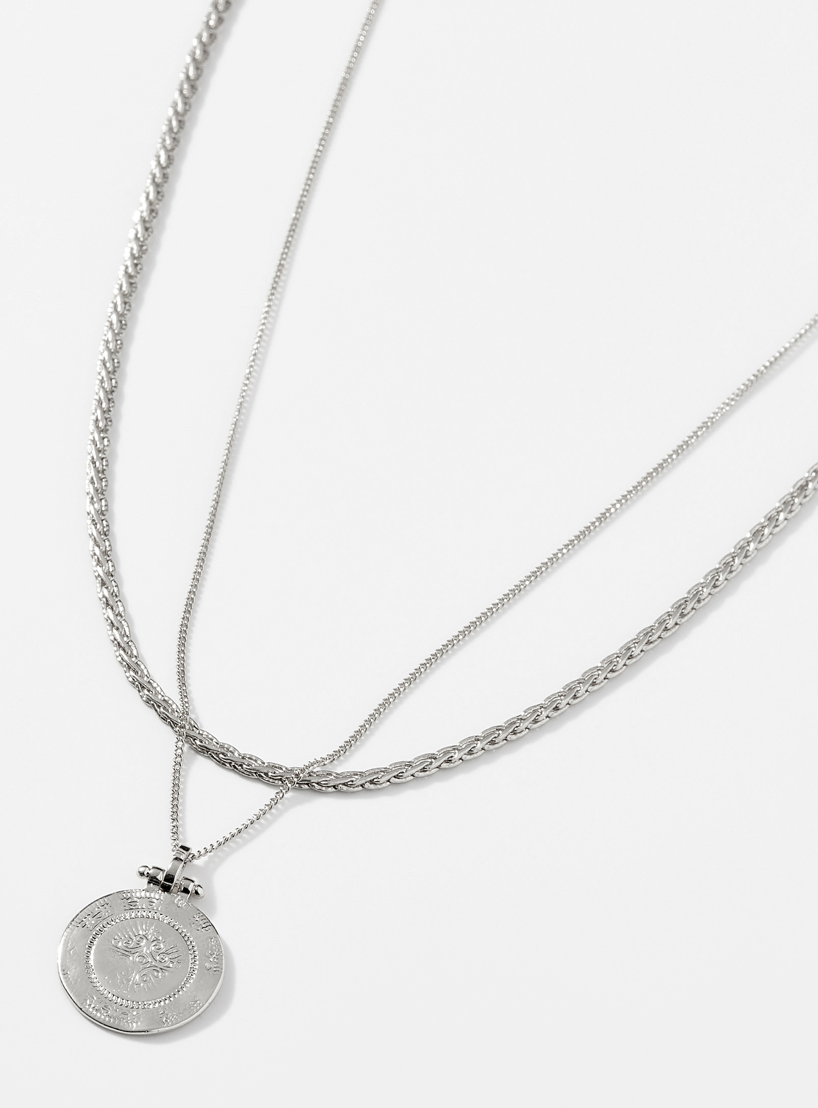 Pilgrim Antique Pendant Necklaces Set Of 2 In Patterned Grey