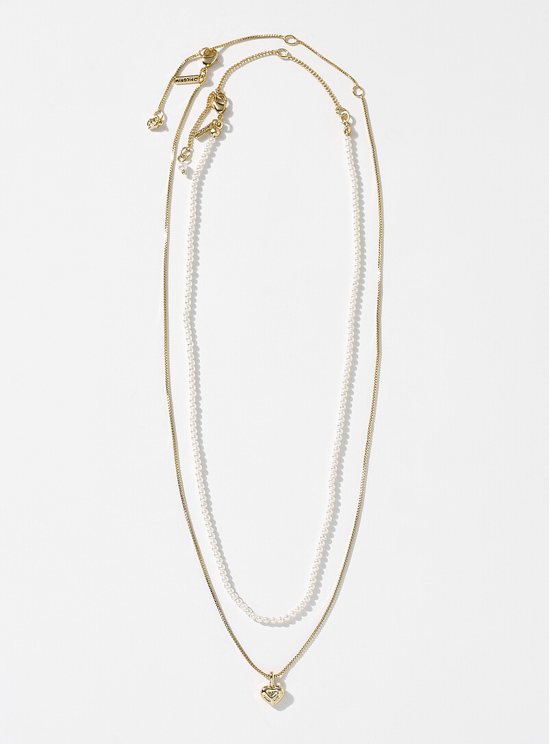 Pearly Bead And Heart Chains 2-Piece Set