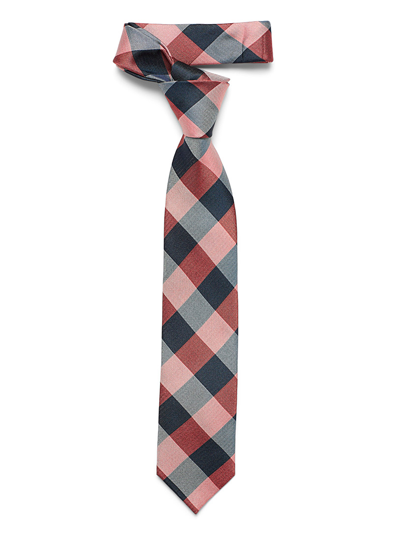 Le 31: La cravate damier bleu Rouge foncé-vin-rubis pour homme
