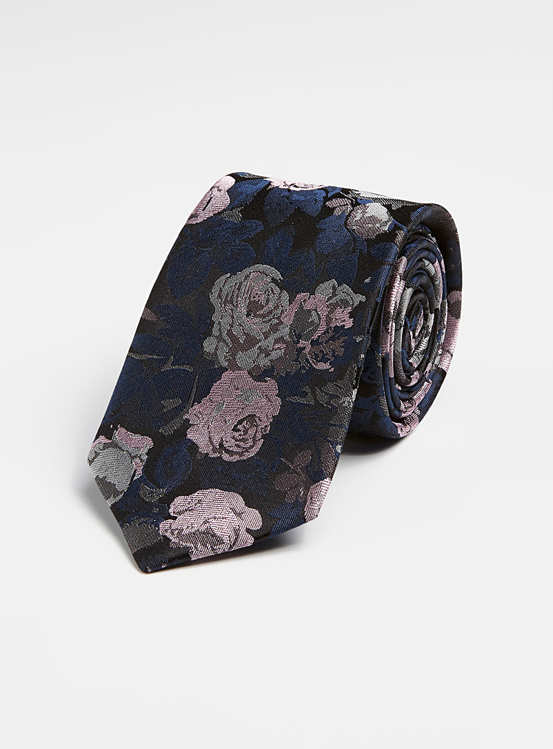 Le 31 Navy/Midnight Blue Floral contrast tie for men