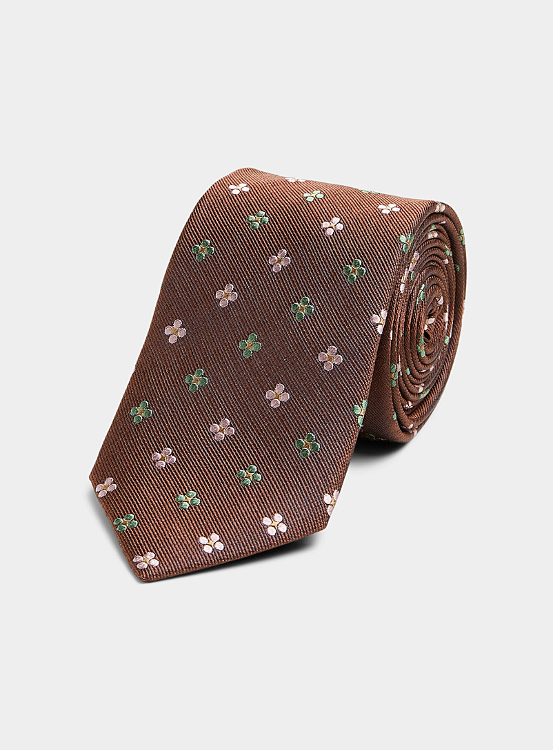 Le 31 Brown Floral dot tie for men