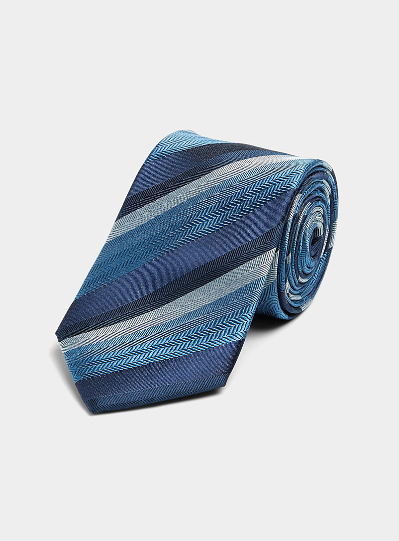 Le 31: La cravate rayée chevrons tissés Bleu pour homme