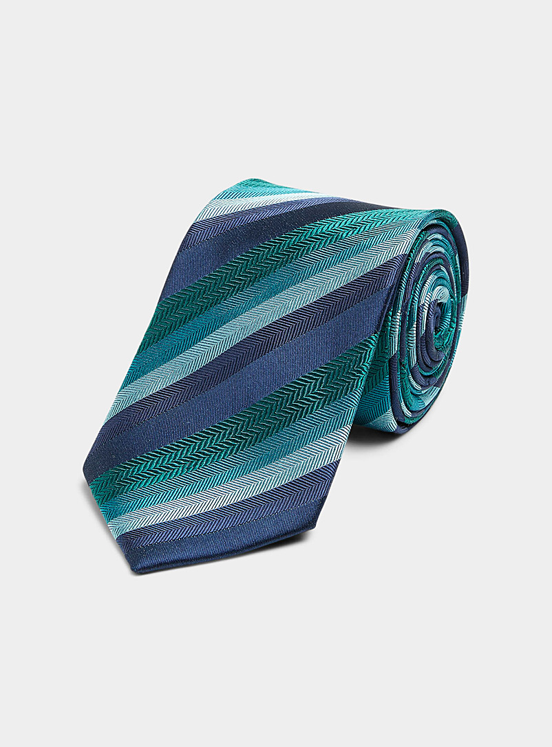 Le 31 Teal Woven herringbone stripe tie for men