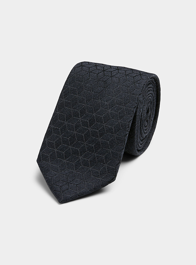 Le 31 Dark Blue Tone-on-tone cubic mosaic tie for men