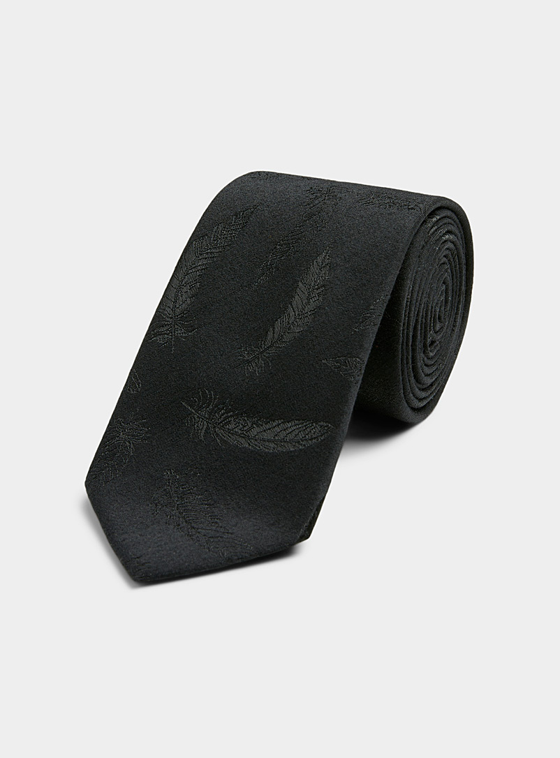 Le 31 Black Tone-on-tone feather wool tie for men