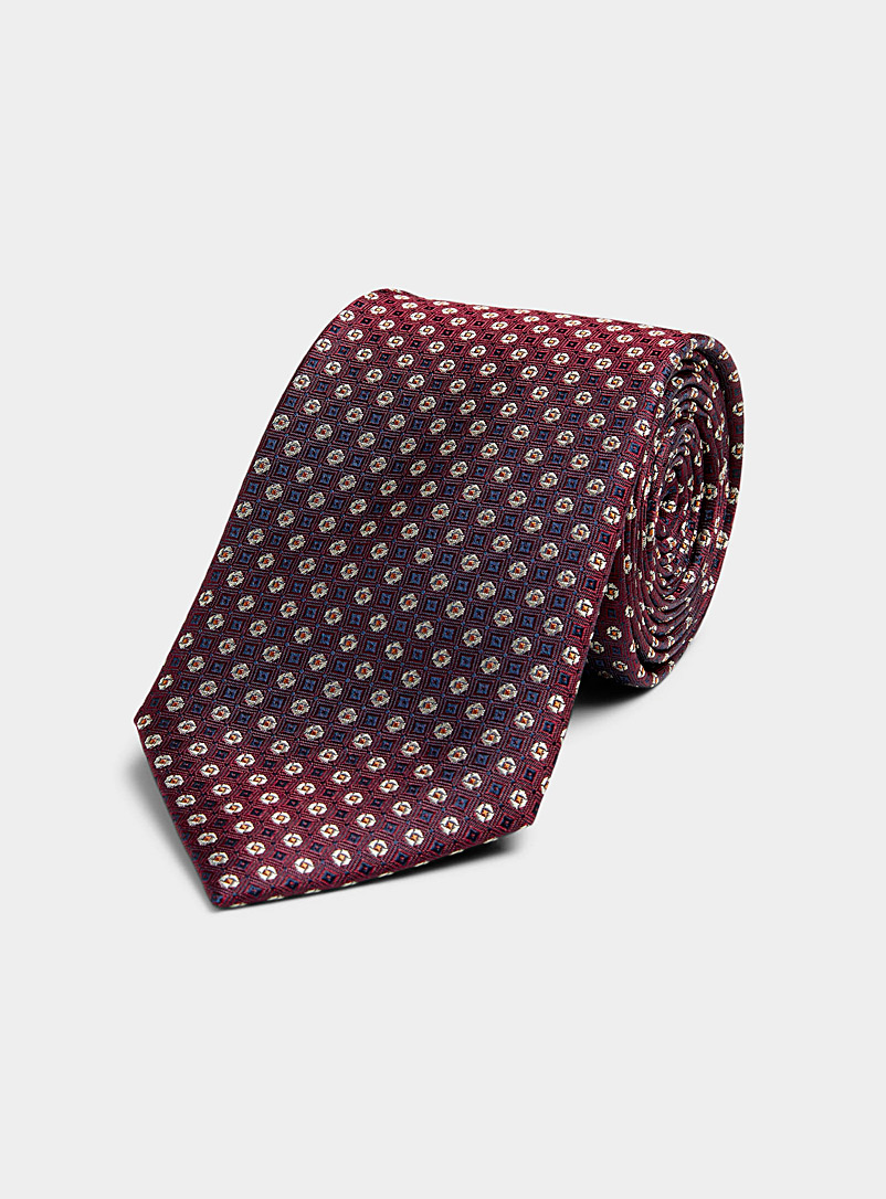 Le 31 Ruby Red Geo floral burgundy tie for men