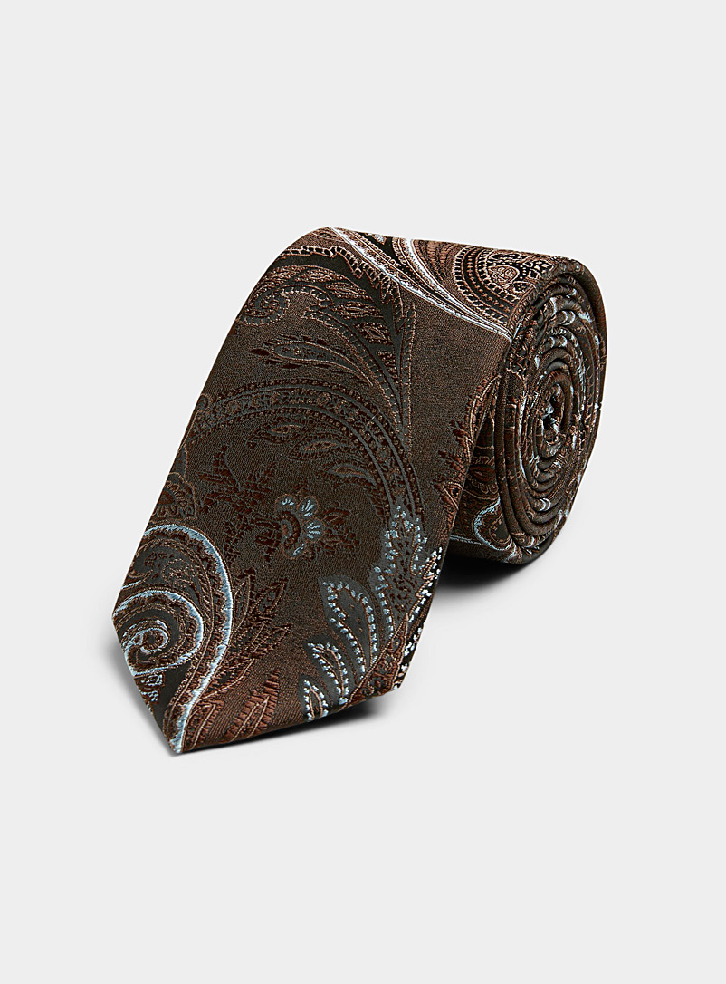 Le 31 Brown Coffee-coloured paisley tie for men