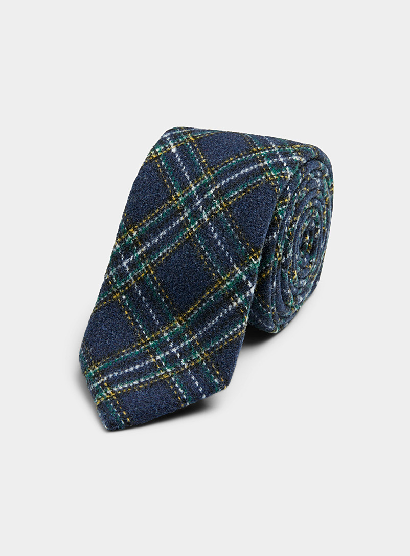 Le 31 Marine Blue Wool-blend tartan tie for men