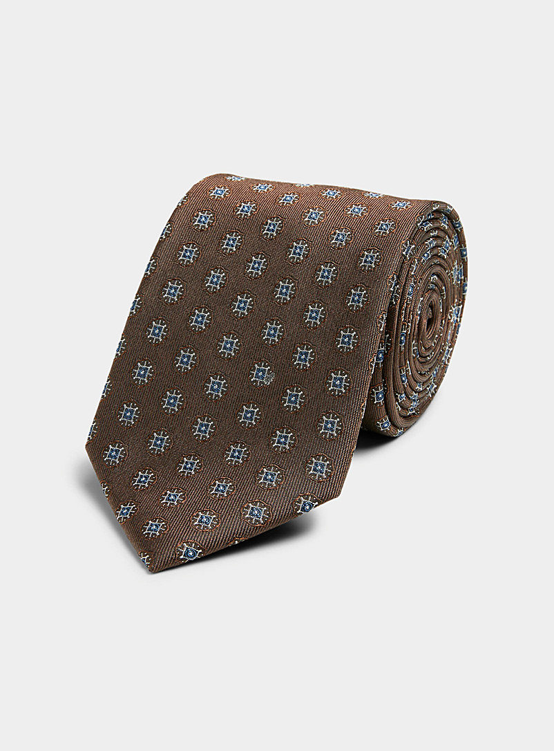 Le 31 Dark Brown Jacquard medallion coffee-coloured tie for men