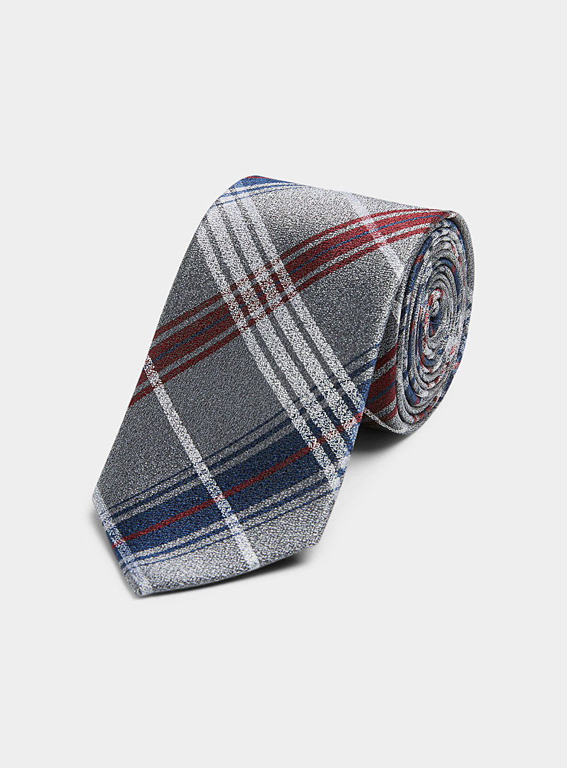 Le 31 Charcoal Checkered silver tie for men