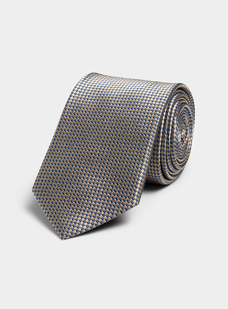 Le 31: La cravate satinée microdamier jacquard Tan beige fauve pour homme