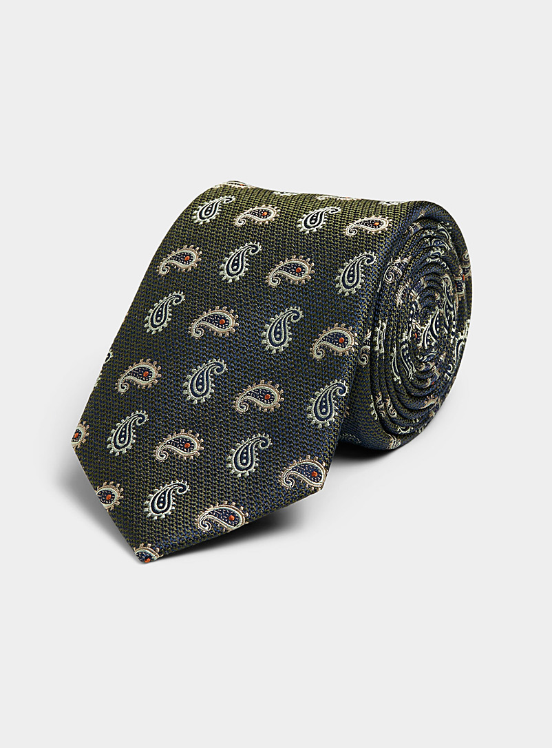 Le 31 Mossy Green Jacquard mini-paisley olive tie for men