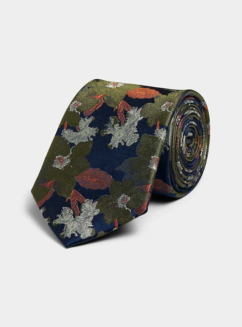 Le 31 Patterned green  Night garden satiny tie for men