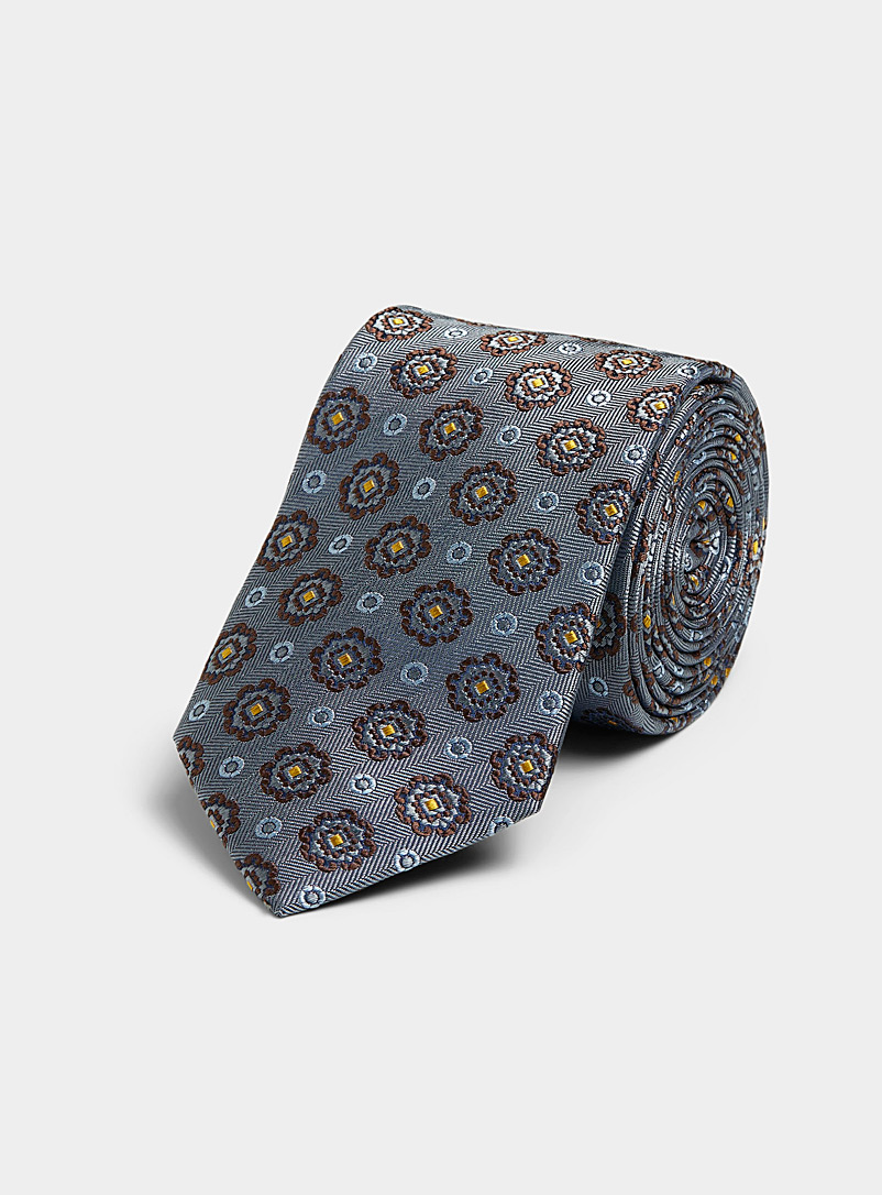 Le 31 Grey Floral medallion mini-chevron tie for men