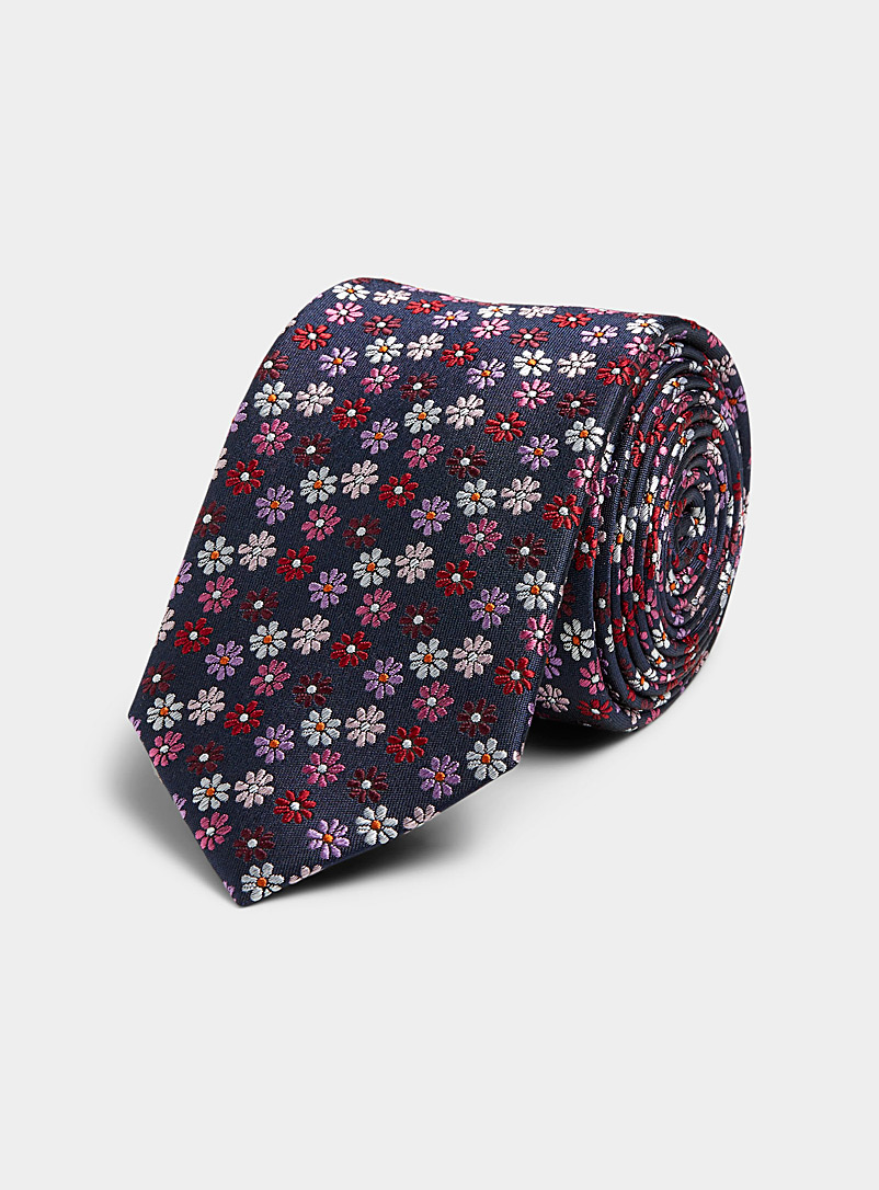 Le 31 Patterned black Colourful daisy tie for men
