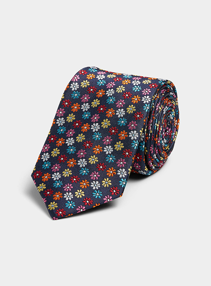 Le 31 Patterned navy  Colourful daisy tie for men