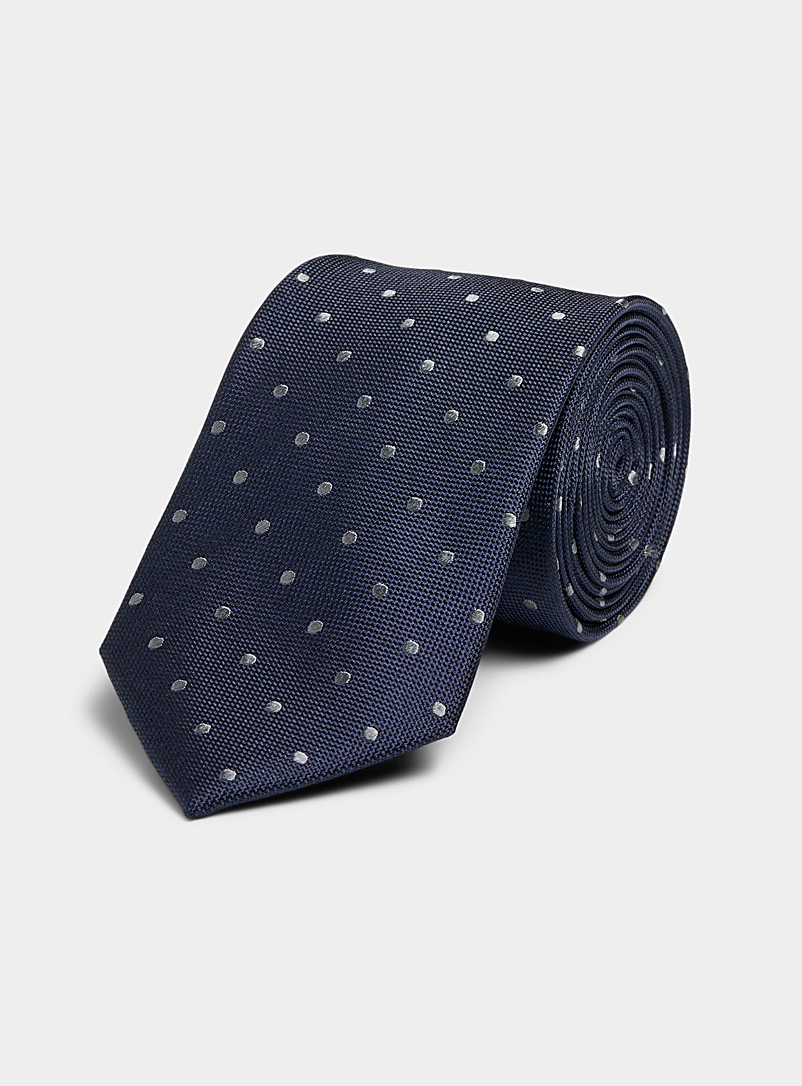 Le 31 Dark Blue Dotwork check jacquard tie for men