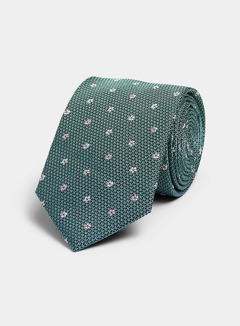 Le 31 Green Miniature floral semi-plain tie for men