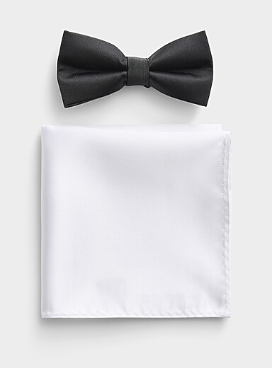 Le 31 White Solid bow tie and pocket square set for men