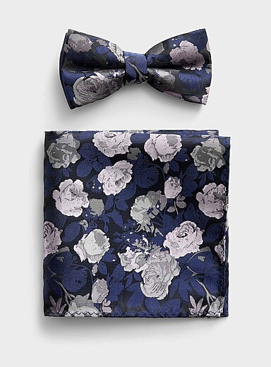 Jacquard rose bow tie and pocket square set