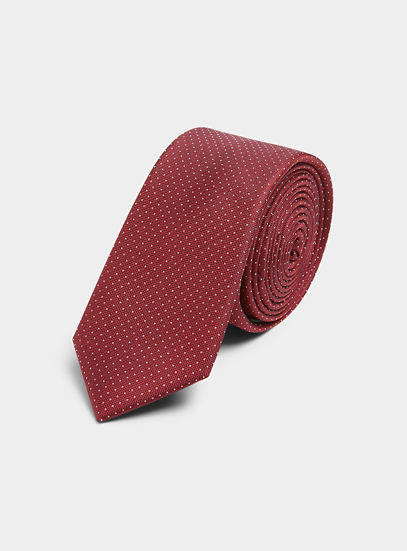 Le 31: La cravate micropois contraste Rouge foncé-vin-rubis pour homme