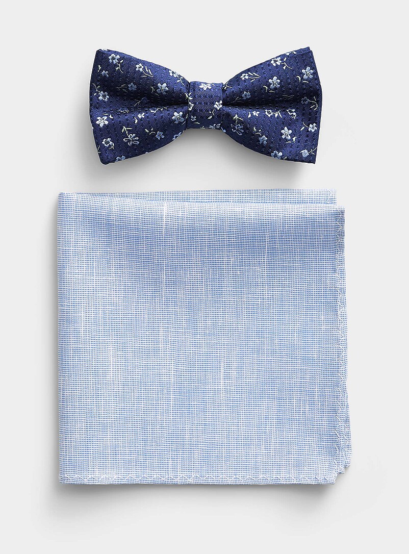 Pale blue flower bow tie and pocket square set product image (primary)