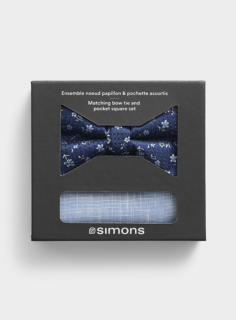 Pale blue flower bow tie and pocket square set product image 2