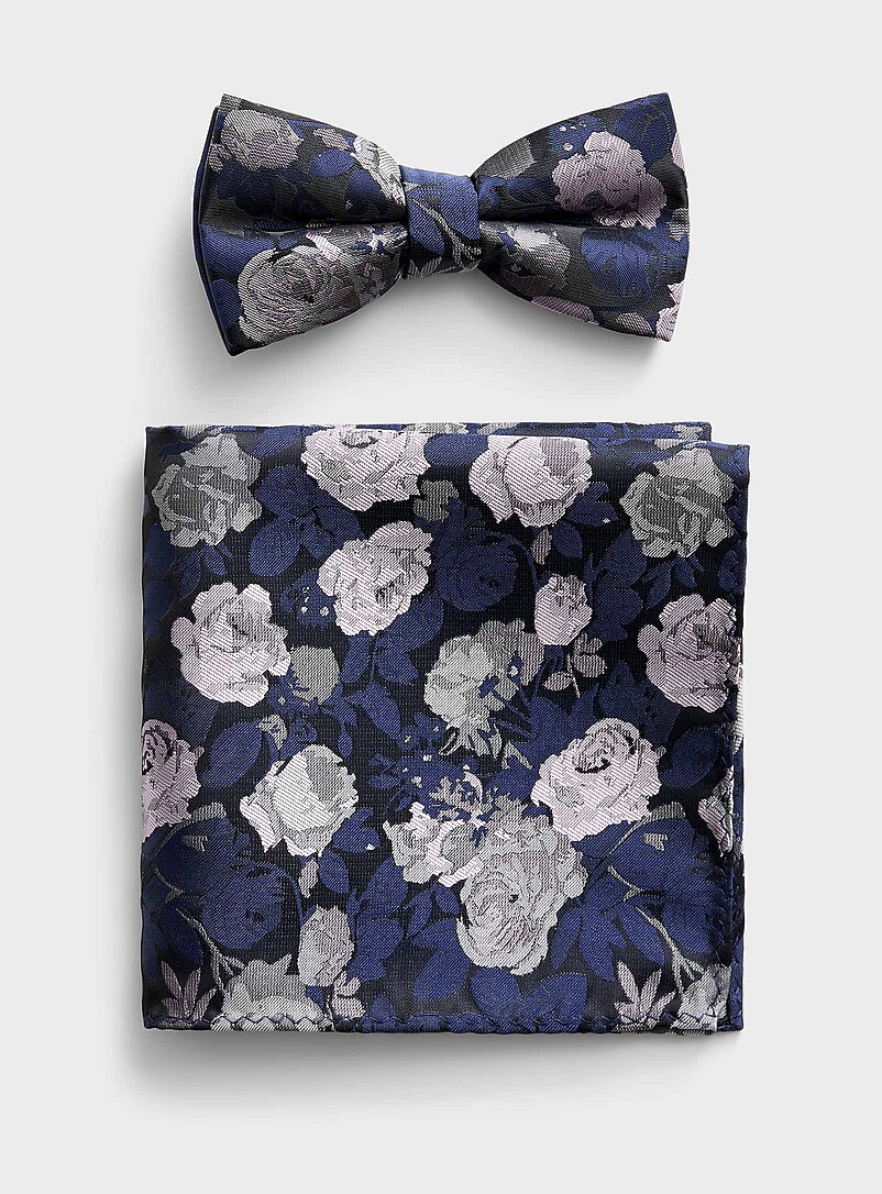 Jacquard rose bow tie and pocket square set product image (primary)