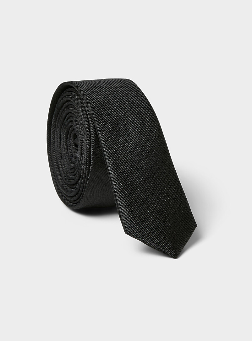Ultra-slim black twill tie product image (primary)