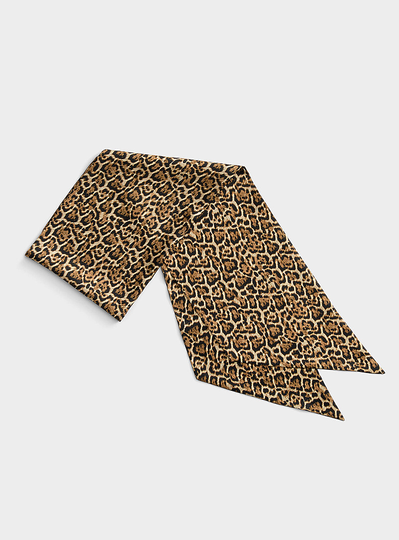 Pure silk leopard-pattern tie scarf product image (primary)