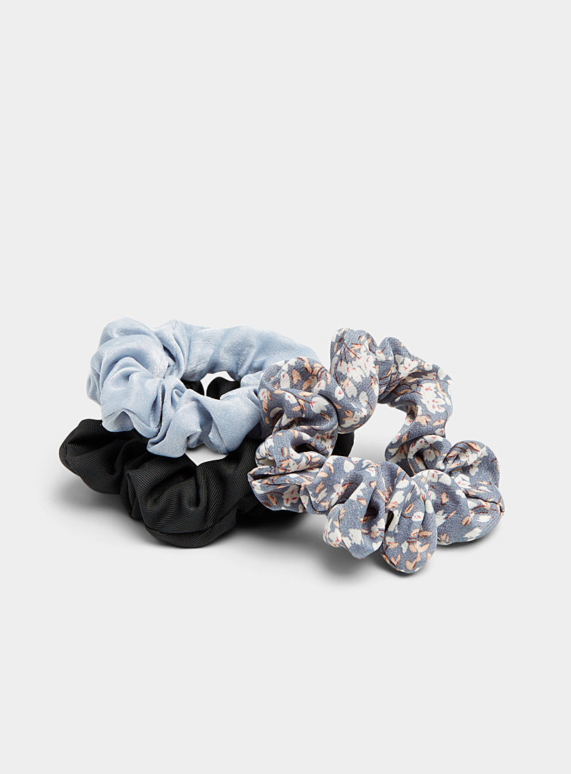 Simons Patterned Blue Blue pattern scrunchies Set of 3 for women