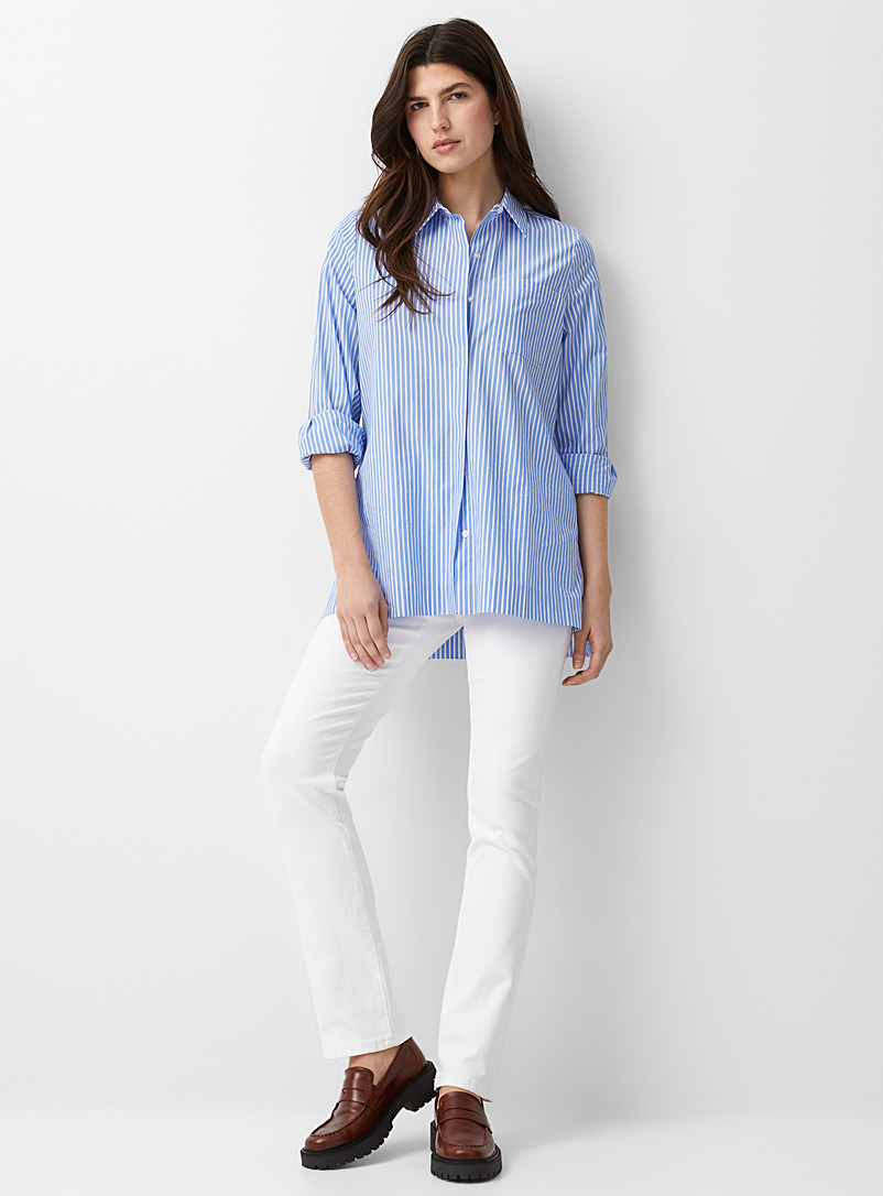 Contemporaine: Le jean extensible droit couleur mode Blanc pour femme