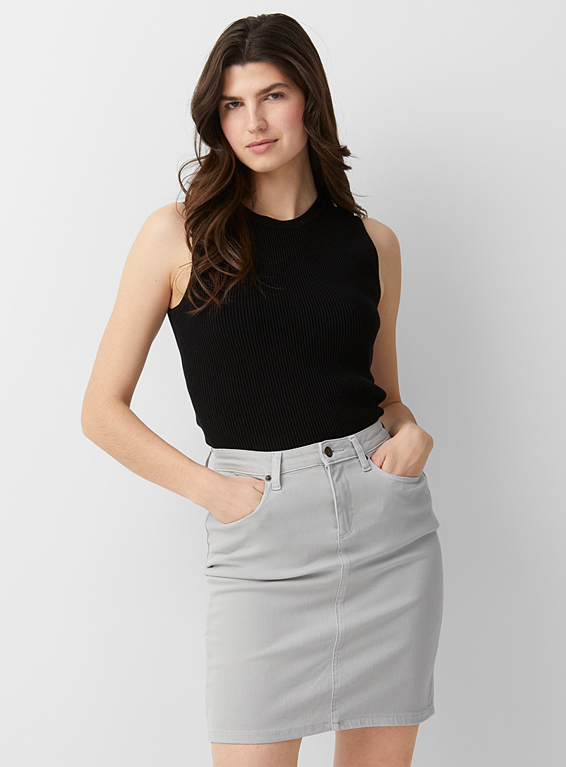 Contemporaine Grey Coloured denim straight skirt for women